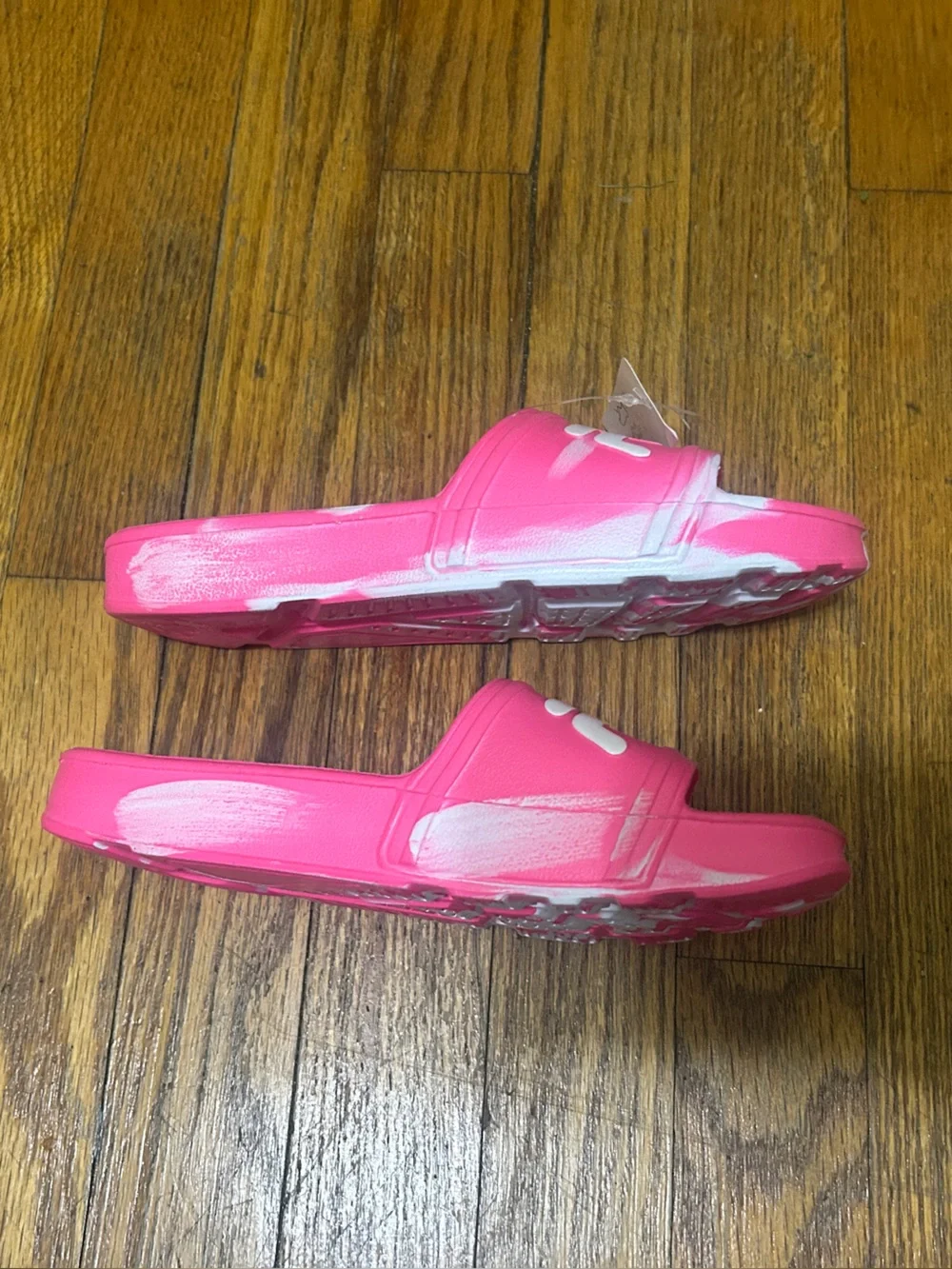 Fila Kids Pink Tie-Dye Logo‎ Slide Sandals Cushioned Footbed Size 3 New